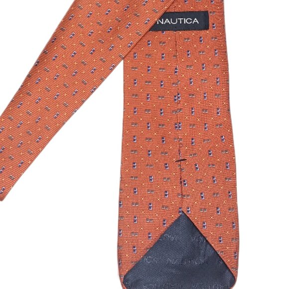 Nautica Silk Tie Men’s 60.5” Rust Brown Geometric Designer Wide Tie New - Picture 4 of 4